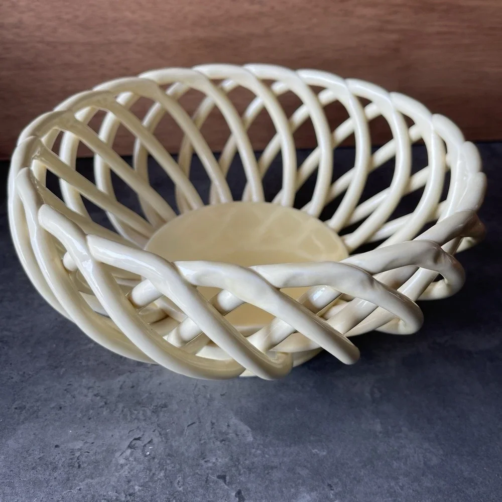 VTG Palermo Artimino Woven Ceramic Bread Basket Fruit Bowl Ironstone Yellow MCM